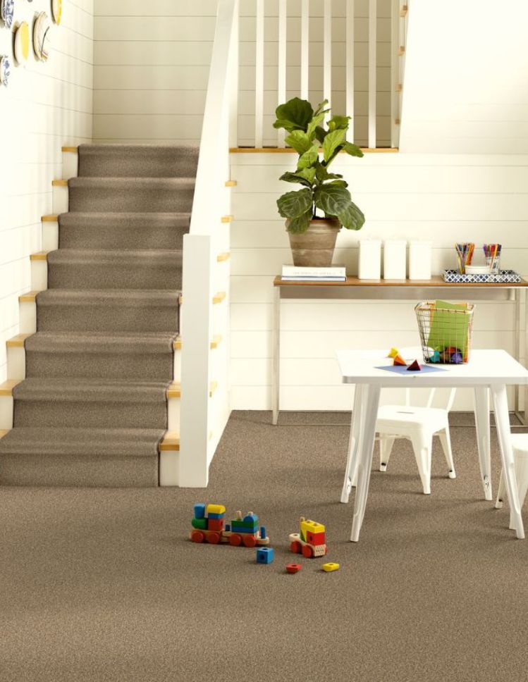 beige stair runner in an entryway