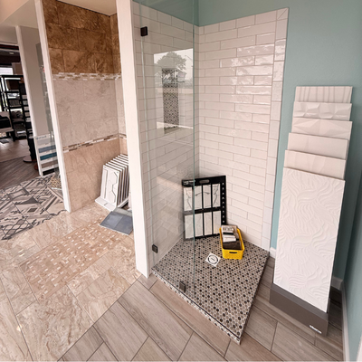 bathroom tile samples at Twohig Flooring America in Fond du Lac
